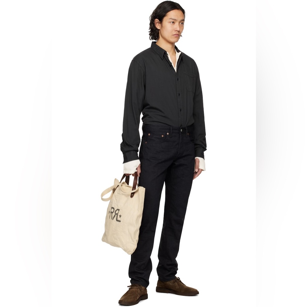 RRL Ralph Lauren Double RL Slim Fit Black Selvedge Jean in Washed Black— 29W/32I